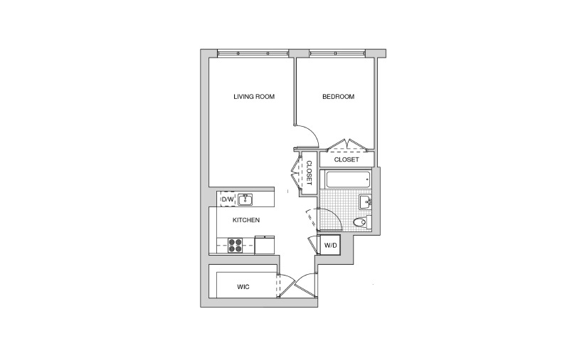 203, 303, 403, 503 - Studio floorplan layout with 1 bathroom and 693 square feet