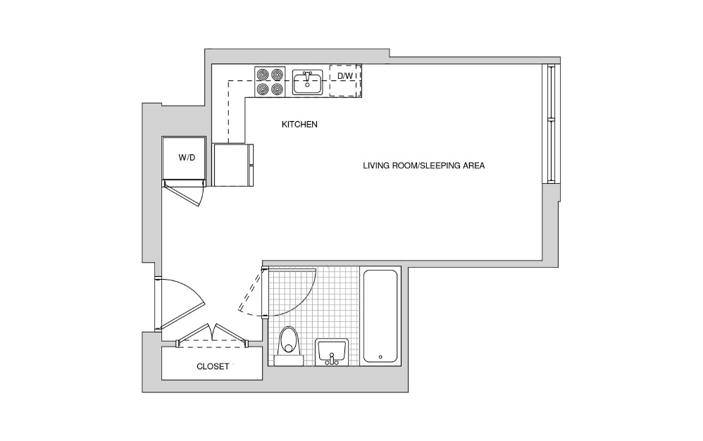 207, 307, 407, 508 - Studio floorplan layout with 1 bathroom and 408 square feet