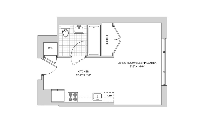 209, 309, 409 - Studio floorplan layout with 1 bathroom and 405 square feet