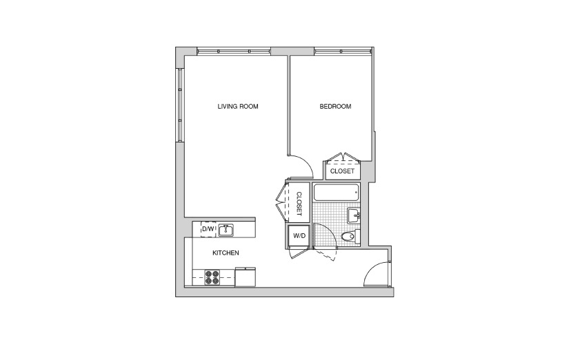215, 315, 415 - 1 bedroom floorplan layout with 1 bathroom and 767 square feet