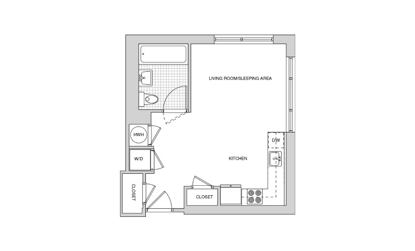 216, 316, 416 - Studio floorplan layout with 1 bathroom and 439 square feet