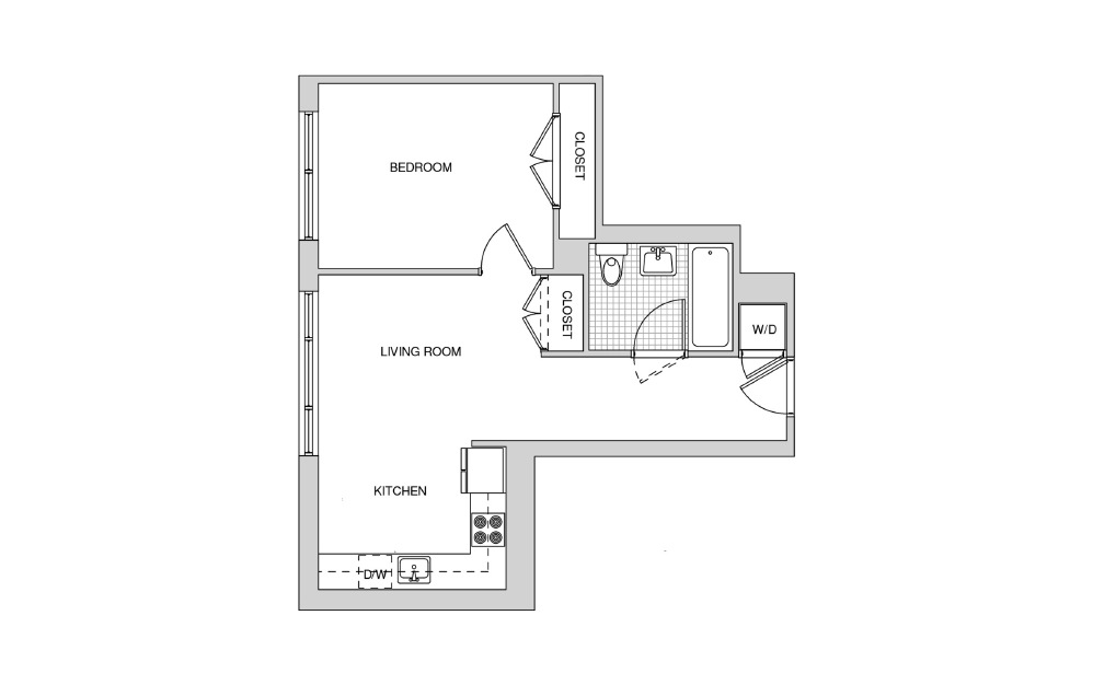 522 - 1 bedroom floorplan layout with 1 bathroom and 582 square feet