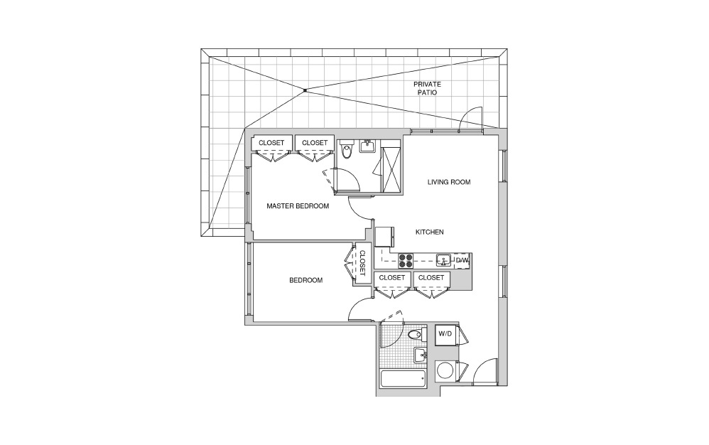 523 - 2 bedroom floorplan layout with 2 bathrooms and 941 square feet