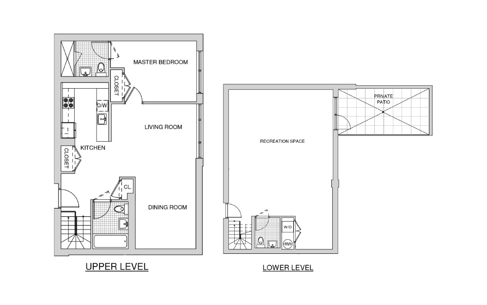 Duplex 107 with Patio - 2 bedroom floorplan layout with 2.5 baths and 1755 square feet.