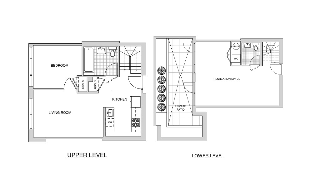 Duplex 110 with Patio - 1 bedroom floorplan layout with 1 bathroom and 1108 square feet