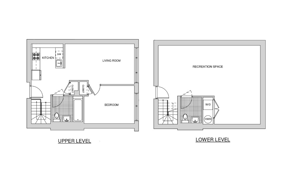Duplex 113 - 1 bedroom floorplan layout with 1.5 bath and 1257 square feet.